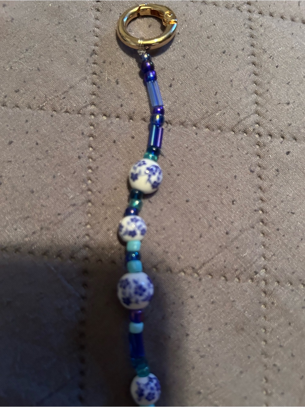 Blue Beaded Porcelain Charm Keychain/Bag Charm- Women Jewelry - Picture 2 of 3
